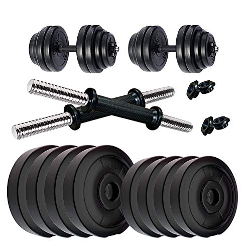 Koxtons Premium Weight Adjustable 14 Kg PVC Dumbell Set, Best Home Gym & Fitness Kit, 10 KG, Black Colour