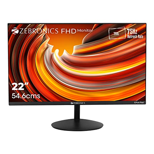 ZEBRONICS 22 inch 75Hz Monitor with FHD 1080p, Free sync Support, HDMI, VGA, 250 Nits max, 16.7M Colors, Built-in Speakers and Slim Bezel Less Design ZEB-S22A
