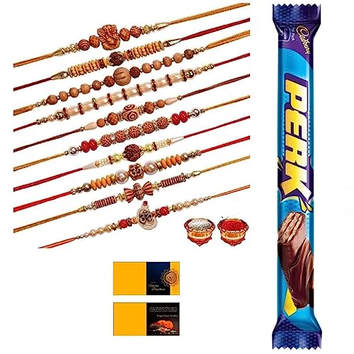 RAJKRITI Multicolor Combo of 10 Dora Rakhi Set for Brother, Bhaiya, Bhabhi for Rakhi/Rakshabandhan with Roli Chawal,Chocolate & Greeting Card | Premium Rakhi Chocolate Hamper
