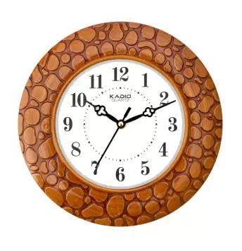 Kadio Analog 24.5 cm X 24.5 cm Wall Clock (Brown, with Glass, Standard)