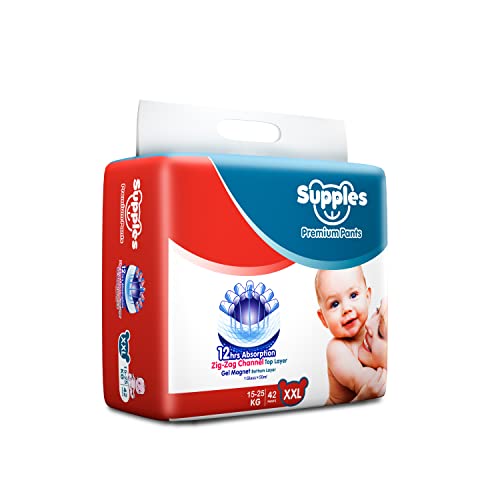 Supples Premium Diapers, XX-Large (XXL), 42 Count, 15-25 Kg, 12 hrs Absorption Diaper Pants