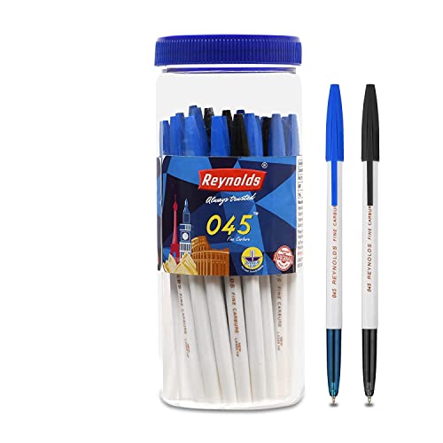 Reynolds 045 25CT JAR – 20 BLUE, 5 BLACK I Lightweight Ball Pen With Comfortable Grip for Extra Smooth Writing I School and Office Stationery | 0.7mm Tip Size