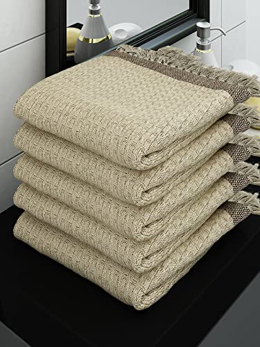 Athom Living Ecosaviour Premium Cotton Bath Towel Waffle Beige (Pack of 5)