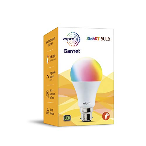 Wipro 9W B22D Easy Set Up Wifi Smart LED Bulb, Compatible with Amazon Alexa and Google Assistant (16M Colours, White tunable + Dimmable with Music Sync function)