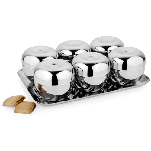 Steelcraft Premium Stainless Steel Fabia Bowl 7 Pcs Set with Tray, Multipurpose Container Set with Lid, Useful for Home Kitchen Dining Table Restaurants Hotels Events (Silver, 320 ML Each)