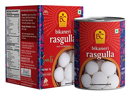 Bhikharam Chandmal Rasgulla Tin Sweets – Open & Eat – Indian Sweets – Bengali Mithai – 1 Kg – 16 Pieces