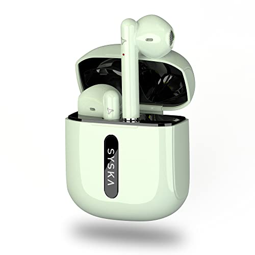 SYSKA Sonic Buds IEB450 True Wireless Earbuds with Ultra Sync Technology, 20Hr Play BackTime,Tap N Play Touch Control, Light Weight, IPX4 Water Resistant (Pastel Green, Made in India)