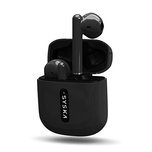 Syska Sonic Buds IEB450 True Wireless Earbuds with Ultra Sync Technology, 20Hr Play BackTime, Tap N Play Touch Control, Light Weight, IPX4 Water Resistant (Jade Black, Made in India)