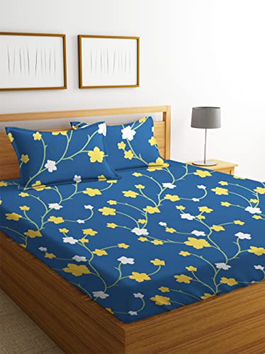 BSB HOME® 100% Microfiber 220 TC Flower Printed King Size Bedsheet with 2 Pillow Covers, (90 x 100 Inches, Light Purple and White)