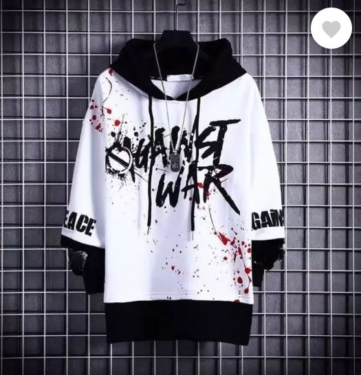 Men Typography Hooded Neck Cotton Blend White T-Shirt