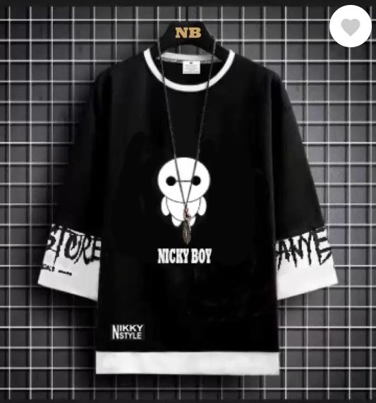 Men Graphic Print Round Neck Cotton Blend Black T-Shirt