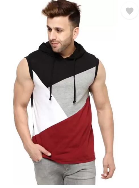 Men Colorblock Hooded Neck Cotton Blend Multicolor T-Shirt