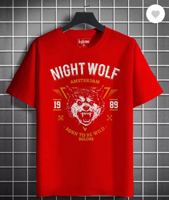 Men Printed Round Neck Cotton Blend Red T-Shirt