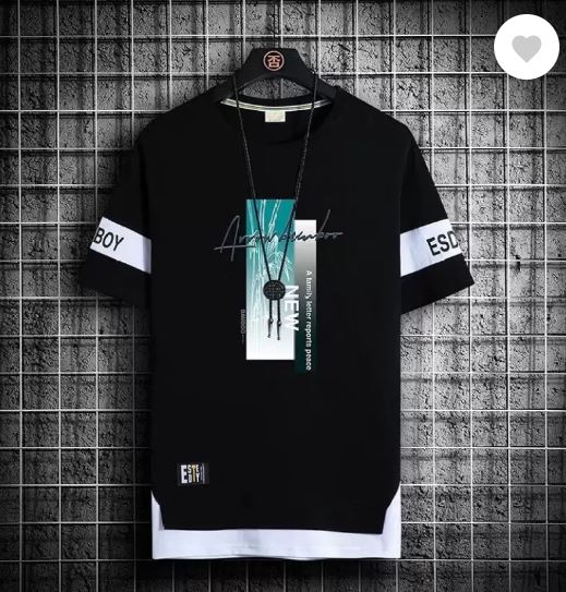 Men Printed Round Neck Cotton Blend Black T-Shirt