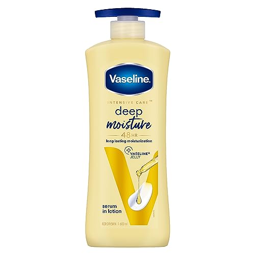 Vaseline Intensive Care Deep Moisture Nourishing Body Lotion 600 ml, Daily Moisturizer for Dry Skin, Gives Non-Greasy, Glowing Skin – For Men & Women