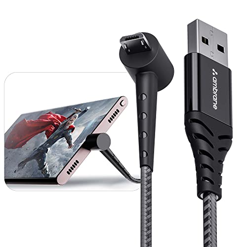 Ambrane Micro USB Standing Cable, 3A Fast Charging, Perfect for Holding Mobile while Charging/Binge-Watching, 480mbps Data Transmission, Braided Cable – 1.5m (ABSM-15 Black)