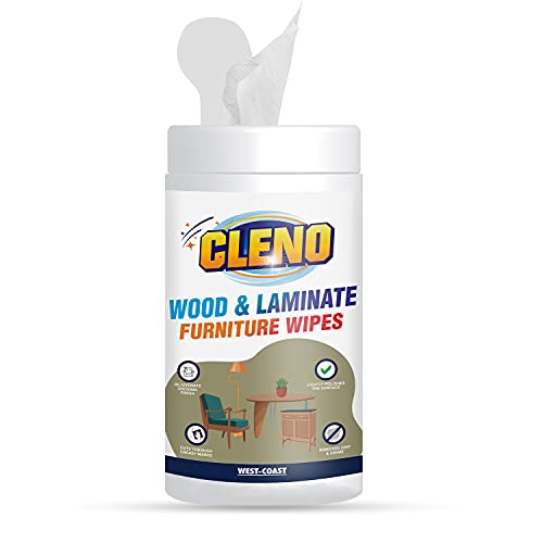 Cleno Wood & Laminate Furniture Wet Wipes Clean, Restore Polish & Protects, Tables/Chairs/Cupboard/Bedroom Furniture/Cabinets/Benches/Doors/Desks/All Types of Furniture – 50 Wipes (Ready to Use)