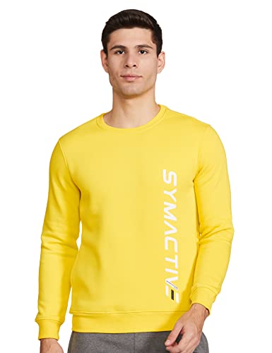 Amazon Brand – Symactive Men’s Cotton Poly Brushed Fleece/Bio-Wash 300 GSM Crew Neck Sweatshirt (818ZA-AW21-SYM-SWT-01-buttercup-XL_Buttercup_Yellow_Extra Large)