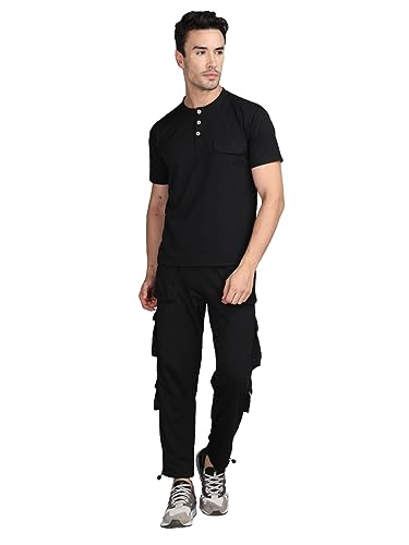 Chkokko Men Casual Summer Track Suit Co-Ord Sets Black L