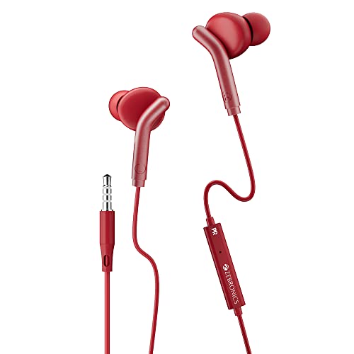 Zebronics Zeb-Bro In Ear Wired Earphones With Mic, 3.5Mm Audio Jack, 10Mm Drivers, Phone/Tablet Compatible(Red)