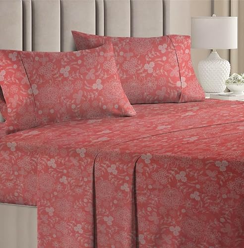 BSB HOME Prime Collections 100% Microfiber Feel Double/Queen Size Bedsheets with 2 Pillow Covers Cotton, 180tc Floral Pink Bedsheets for Double Bed Cotton (7ft X 7.5ft)