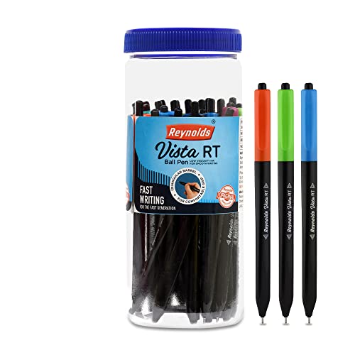 Reynolds VISTA RT BP 25 CT JAR – 20 BLUE & 5 BLACK | Ball Point Pen Set With Comfortable Grip | Pens For Writing | School and Office Stationery | Pens For Students | 0.7 mm Tip Size