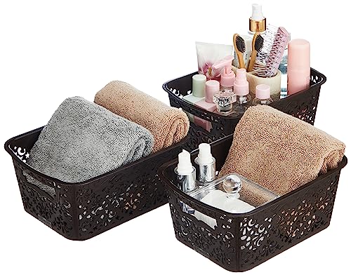 Amazon Brand – Solimo Royal Multipurpose Storage Basket – Small (Set of 3, Brown)