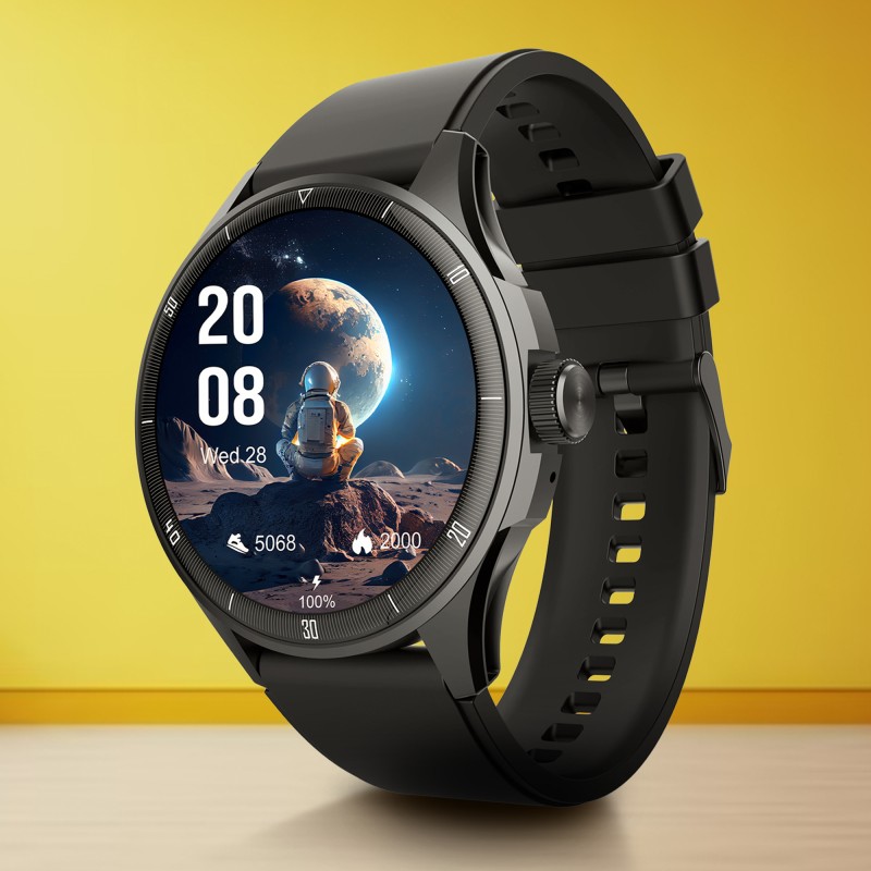 beatXP Vega Neo 1.43” Super AMOLED Display with BT Calling, AI Voice Assistant & IP68 Smartwatch(Electric Black Strap, Free Size)