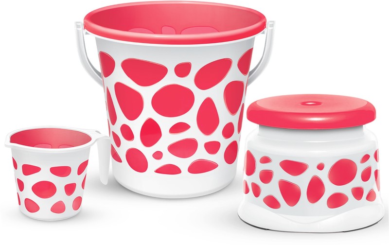 MILTON Duplex Spa 3 Piece Set, Red | 20 Ltrs Bucket, Mug & Stool | Bathroom Accessory 20 L Plastic Bucket(Red)