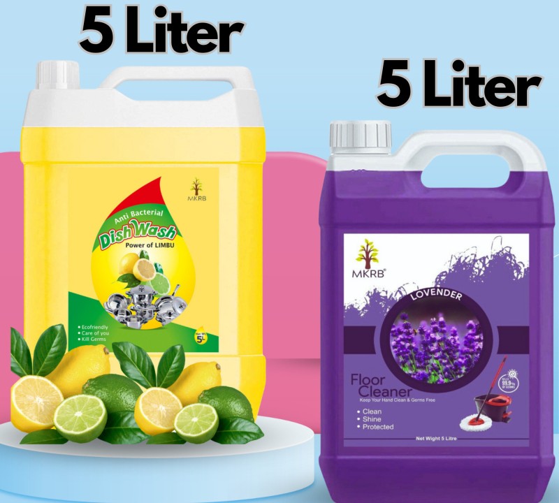 MKRB Germs Protection Fast Cleansing lemon power dishwash gel With Floor cleaner Dish Cleaning Gel(Lemon Flavor and Lavender Flavor, 2 x 5 L)