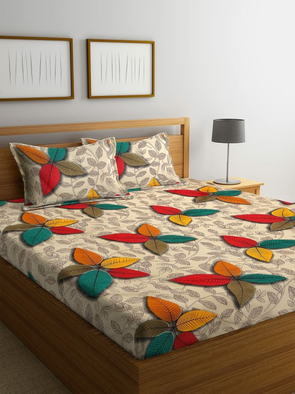 hmm 220 TC Cotton Double Floral Flat Bedsheet(Pack of 1, Multicolor)