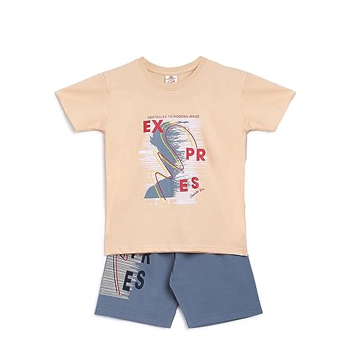 HOMEGROWN Boys Cotton Nightsuits, HBNS-R22-1050_Peach, Typography