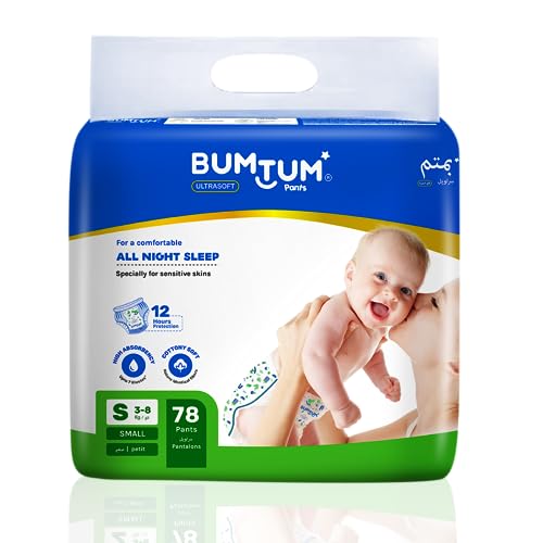 Bumtum Baby Diaper Pants, Small Size 78 Count, Double Layer Leakage Protection Infused With Aloe Vera, Cottony Soft High Absorb Technology (Pack of 1)