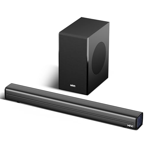 Mivi Fort Q200 Soundbar with 200W Surround Sound, 2.1 Channel soundbar with an External subwoofer, Multiple EQ and Input Modes, Remote Accessibility, Bluetooth v5.3, Made in India Sound bar for TV