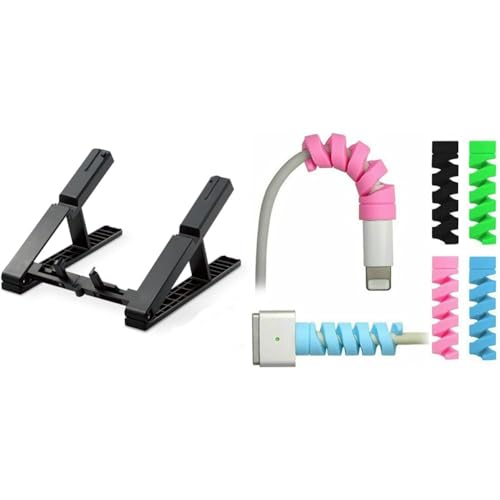 STRIFF Laptop Stand for Desk(Blackish) Spiral Cable Protector Cord Saver, Pack of 10