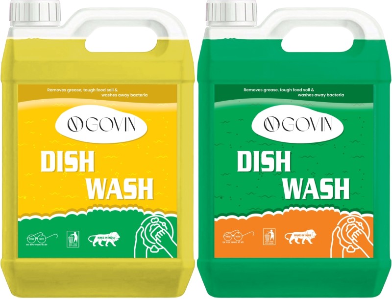 GOVIN WASH Dish Cleaning Gel green,yellow Non Acidic Dish-washing liquid combo pack of -2 Dish Cleaning Gel(multi, 2 x 5 L)