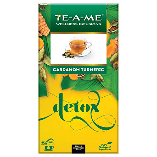 TE-A-ME Cardamom Turmeric Herbal Tisane, 25 Tea Bags | Herbal Tea Without Caffeine for Immunity, Well-being with Natural Spices | 25 Herbal Tea Bags of Cardamom & Turmeric Tea
