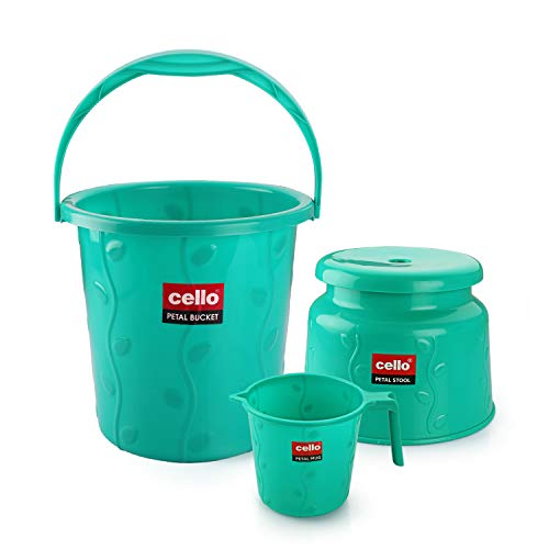 CELLO Plastic Petal Bathroom Set | Sturdy And Durable | Lightweight And Rigid | Easy To Clean And Attractive Design | Small Set Of 3, Green