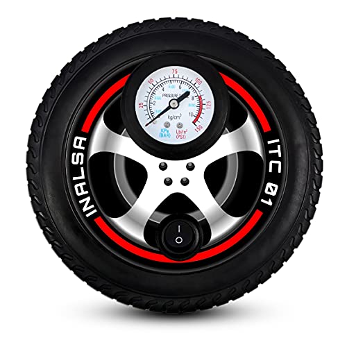 INALSA Tyre Inflator ITC 01, Compact and Elegant Design, DC 12V Tyre Inflator, 150 PSI with Dial Pressure Gauge, Power Cord (Black)