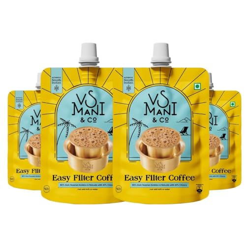 VS Mani & Co Filter Coffee Decoction – Arabica Dark Roast, Strong and Aromatic Instant Filter Coffee Liquid | Authentic South Indian Flavour | Pack of 4 x 100ml | 400 ml