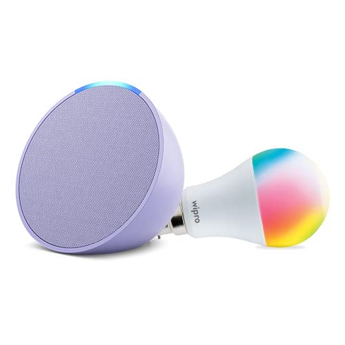 Amazon Echo Pop (Purple) Combo with Wipro 9W LED Smart Color Bulb
