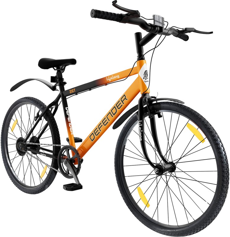 Lifelong Defender 26T with Rigid Fork 26 T Road Cycle(Single Speed, Black, Orange)