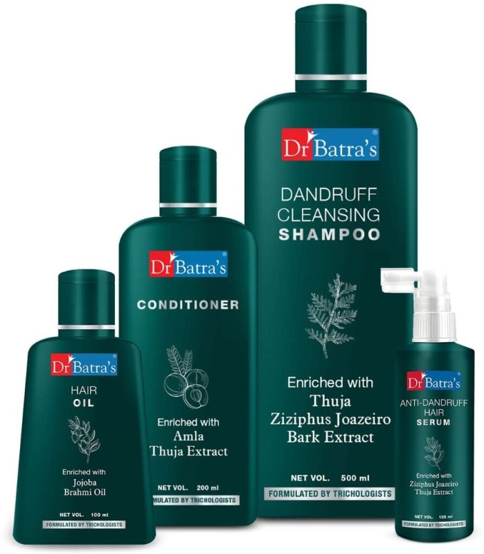 Dr Batra’s Anti Dandruff Hair Serum – 125 ml, Conditioner – 200 ml, Hair Oil – 100 ml and Dandruff Cleansing Shampoo – 500 ml(4 Items in the set)