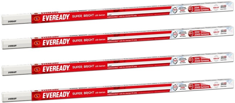 EVEREADY Ultra Slim 20W 4ft Batten | Highly Efficient |Surge Protection | 2 Year Warranty Straight Linear LED Tube Light(White, Pack of 4)