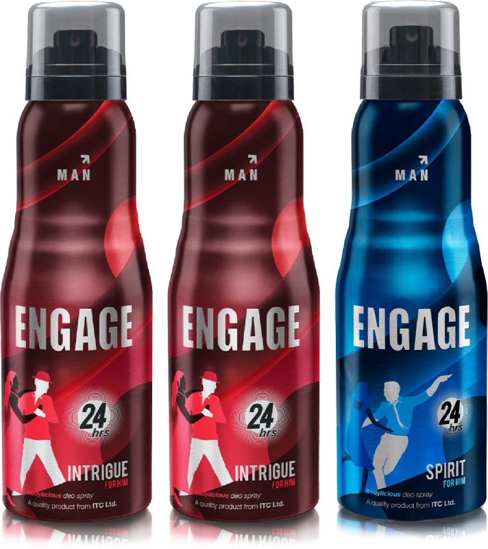 Engage Deo Combo 2 Intrigue for him 165ml and 1 Spirit for him 165 ml Deodorant Spray  –  For Men(495 ml, Pack of 3)