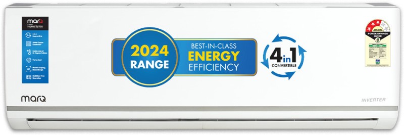MarQ by Flipkart 2024 Range 1.5 Ton 3 Star Split Inverter 4-in-1 Convertible with Turbo Cool Technology AC  – White(153IPG23WQ, Copper Condenser)