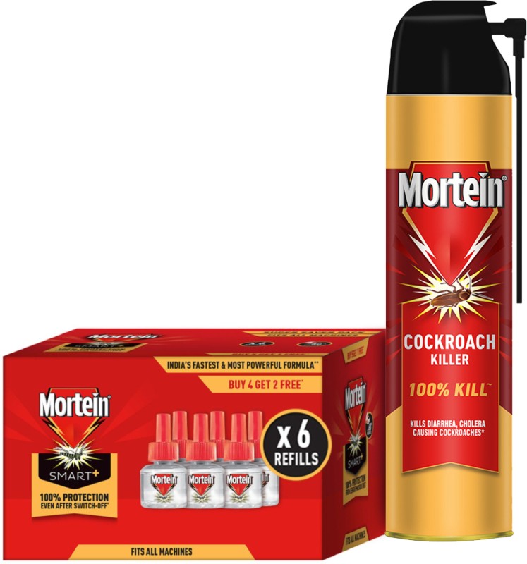 Mortein Cockroach Killer with Target Nozzle 625ml+45ml *6 Mosquito Repellent Refill(2 x 447.5 ml)