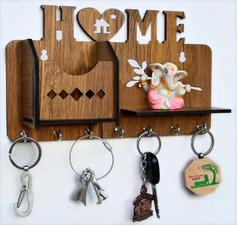 Arpita Crafts HEARTHOME Wood Key Holder(7 Hooks, Beige)