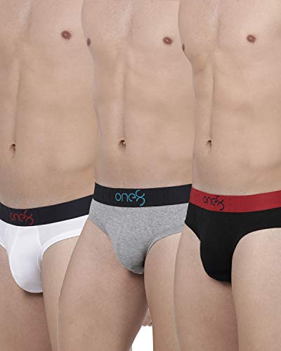 one8 by Virat Kohli Men’s Cotton Brief (Pack of 3) (104C1_White/Grey Mel/Black_Small_White/Grey Mel/Black_S)
