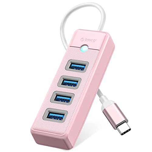 ORICO 4-Port USB HUB 3.0, USB Splitter for Laptop with 0.5ft Cable, Multi USB Port Expander, Fast Data Transfer Compatible with Mac OS 10.X and Above, Linux, Android-Pink